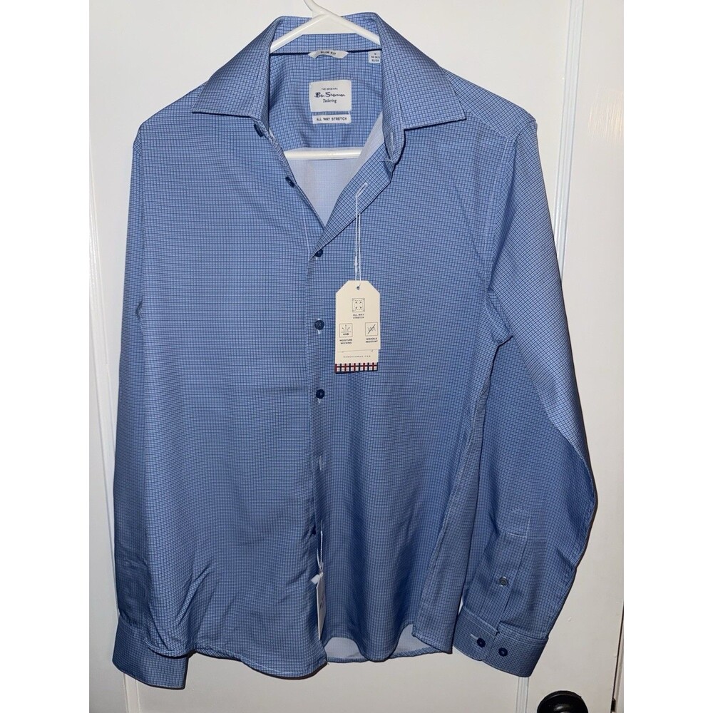 NWT Ben Sherman Mens Small 14/14.5-32/33 Slim Fit Blue Check Button Down Shirt